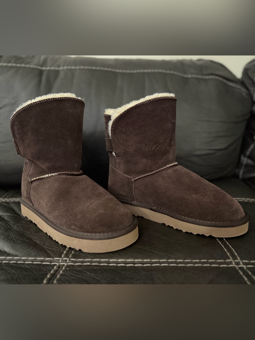 Chocolate Suede, Faux Shearling Lined Winter Boots - Size 8